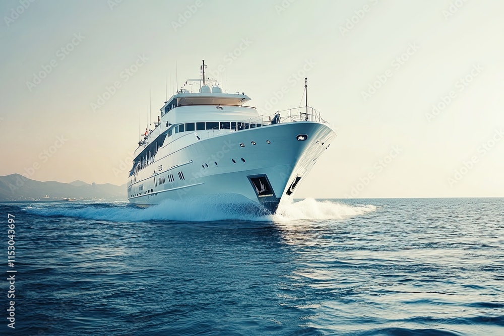 Luxury cruise ship sailing on calm waters at sunset. Luxury cruise ship sailing on calm waters at sunset.