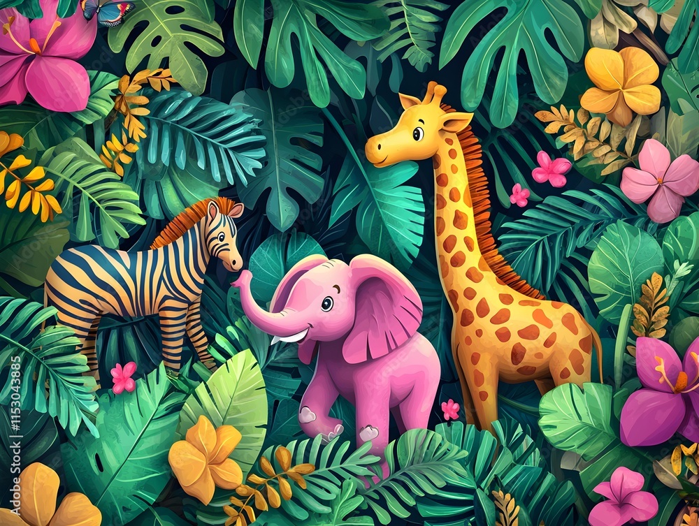 Naklejka premium Photo of Jungle Animals and Tropical Flora