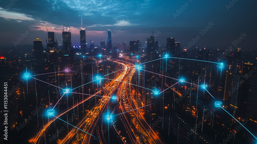 Smart digital city with connection cyber security network reciprocity over the cityscape . future smart wireless digital city and social media networking systems that connects people within the city Smart digital city with connection cyber security network reciprocity over the cityscape . future smart wireless digital city and social media networking systems that connects people within the city