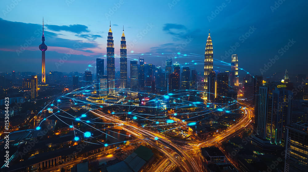 Smart digital city with connection cyber security network reciprocity over the cityscape . future smart wireless digital city and social media networking systems that connects people within the city Smart digital city with connection cyber security network reciprocity over the cityscape . future smart wireless digital city and social media networking systems that connects people within the city