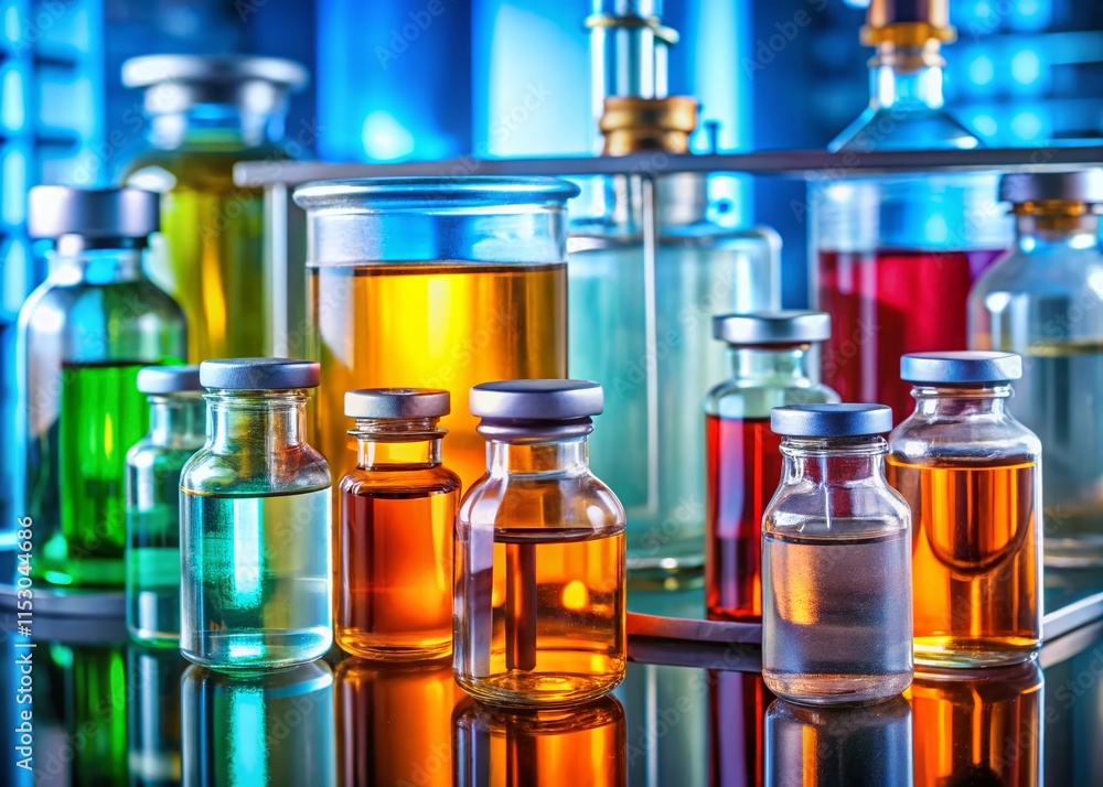 Close-up of Medicine Dispensers and Vials, Medical Background, Pharmaceutical Industry, Healthcare Close-up of Medicine Dispensers and Vials, Medical Background, Pharmaceutical Industry, Healthcare