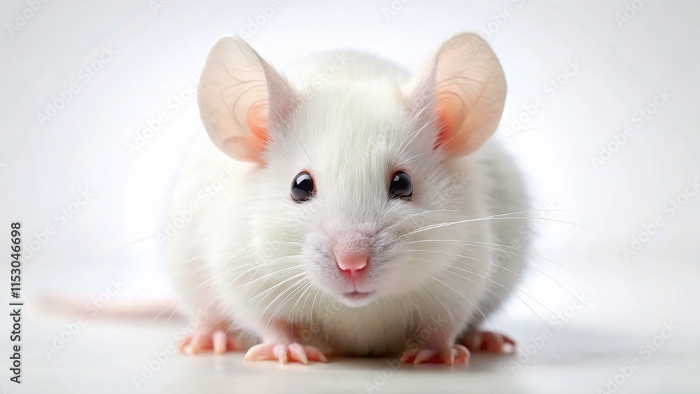 Close-up Studio Portrait of a White Mouse on White Background - Generative AI Close-up Studio Portrait of a White Mouse on White Background - Generative AI