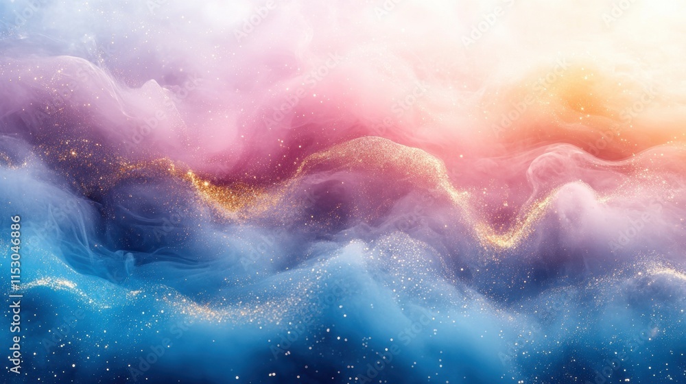 Obraz premium Dreamy cosmic waves: abstract pastel and gold glitter clouds