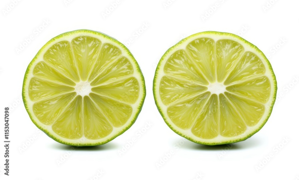 Fresh green lime halves on white background Fresh green lime halves on white background