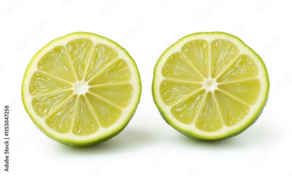 Fresh green lime halves on white background Fresh green lime halves on white background