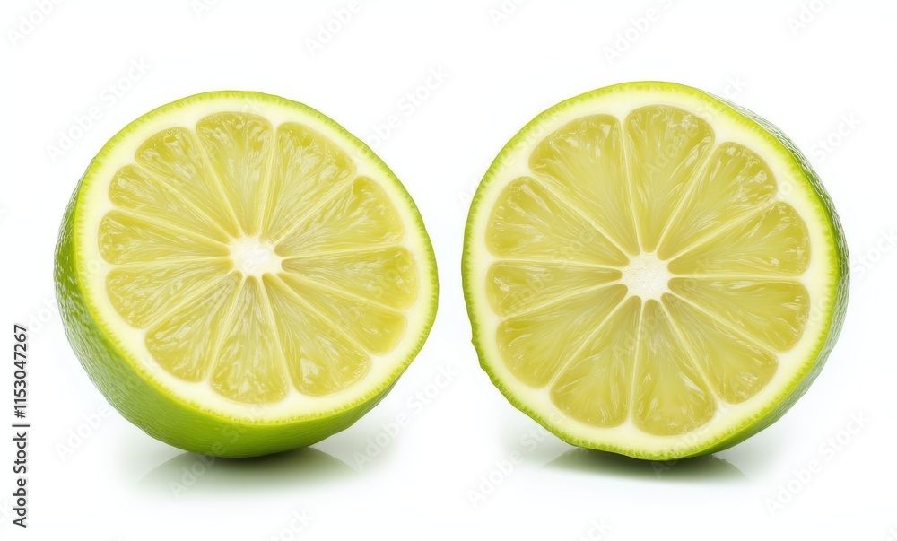 Freshly cut green limes on white background Freshly cut green limes on white background