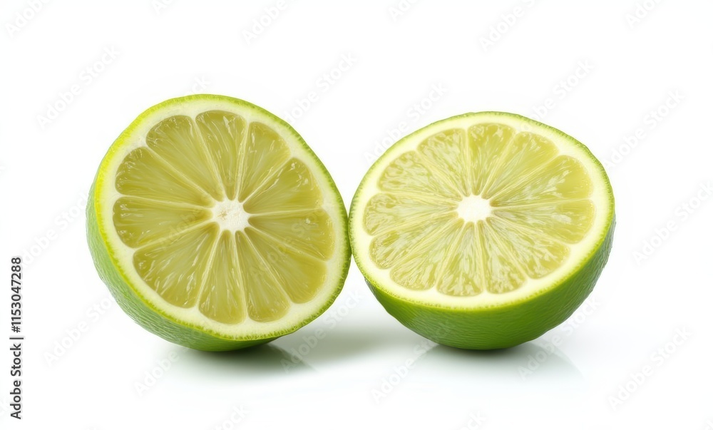 Fresh green lime halves on white background Fresh green lime halves on white background