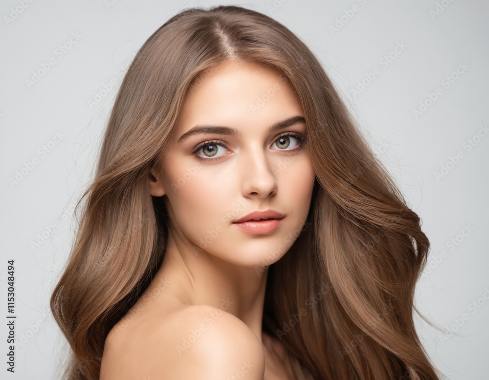 Portrait of a beautiful young woman with clean, fresh skin and long, thick hair. ai generator Portrait of a beautiful young woman with clean, fresh skin and long, thick hair. ai generator