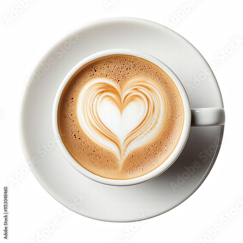 Top view latte art coffee with heart shape isolated on transparent background Generative Ai.