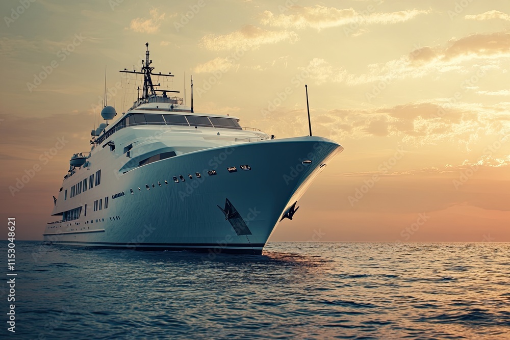 Luxury yacht sailing at sunset on calm waters. Luxury yacht sailing at sunset on calm waters.