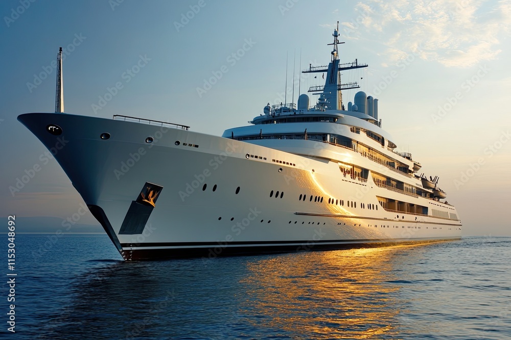 Luxury yacht sailing at sunset on calm waters. Luxury yacht sailing at sunset on calm waters.