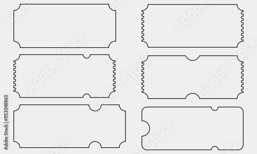 Ticket Templates Set, Contour, Collection of Blank Empty Ticket and Coupon Template, Line Frame, EPS 10, Vector