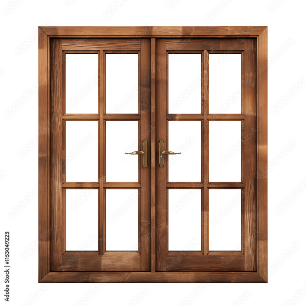 wooden window isolated on transparent white background, clipping path wooden window isolated on transparent white background, clipping path