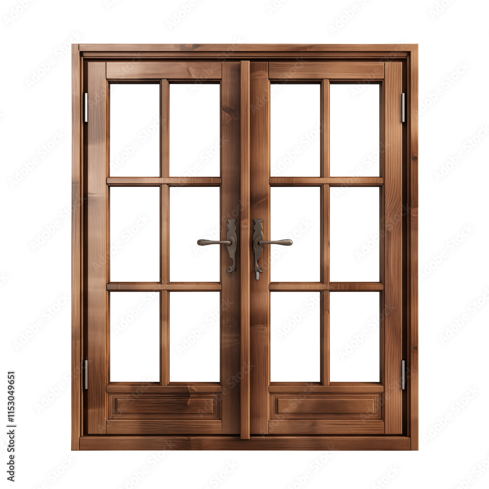 wooden window isolated on transparent white background, clipping path wooden window isolated on transparent white background, clipping path