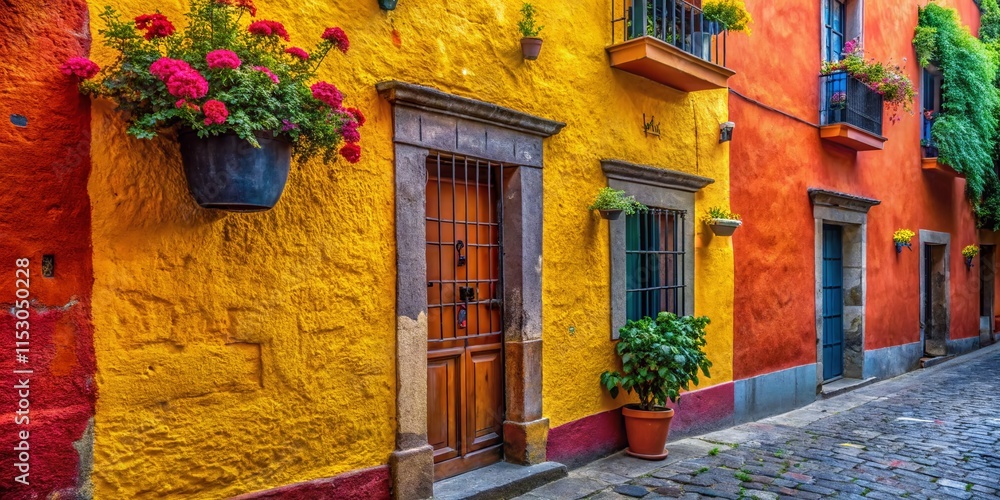 Obraz premium Colorful Guanajuato Wall Detail, San Miguel de Allende, Mexico - Architectural Texture Stock Photo