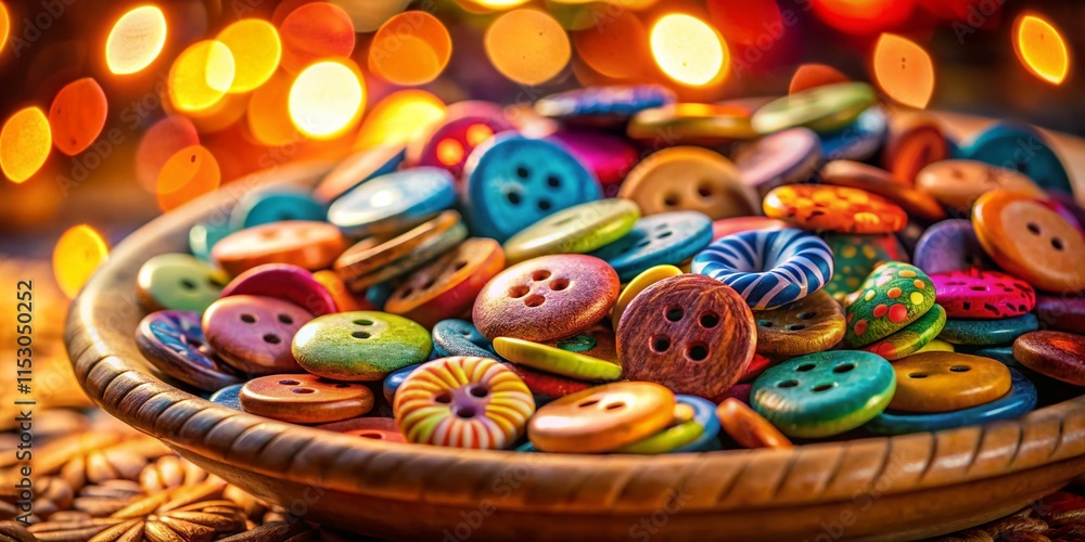 Colorful Handmade Clay Buttons on Ceramic Dish - Bokeh Background Stock Photo Colorful Handmade Clay Buttons on Ceramic Dish - Bokeh Background Stock Photo