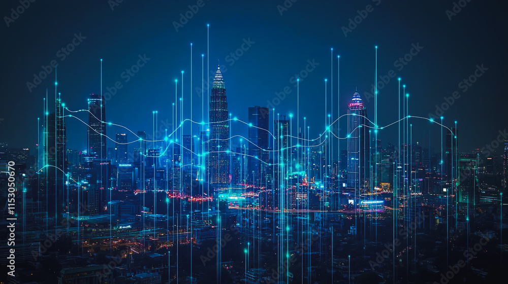 Smart digital city with connection cyber security network reciprocity over the cityscape . future smart wireless digital city and social media networking systems that connects people within the city Smart digital city with connection cyber security network reciprocity over the cityscape . future smart wireless digital city and social media networking systems that connects people within the city