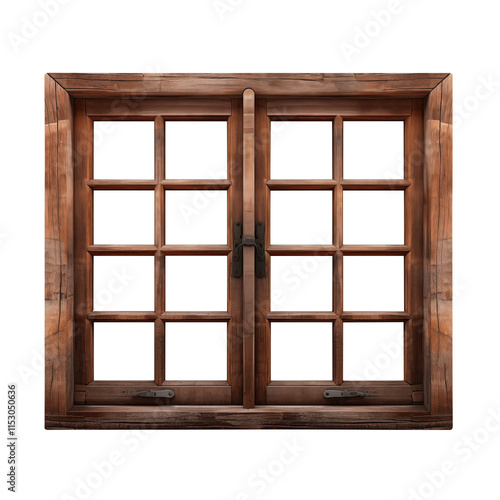 wooden window isolated on transparent white background, clipping path