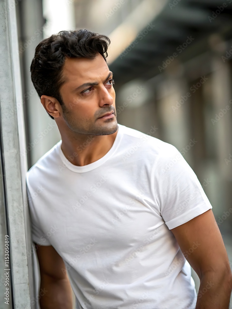 handsome guy casual T-shirt modeling photography 