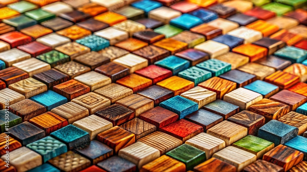 Colorful Mosaic Wood Pattern on White Background - Vibrant Wooden Texture Colorful Mosaic Wood Pattern on White Background - Vibrant Wooden Texture