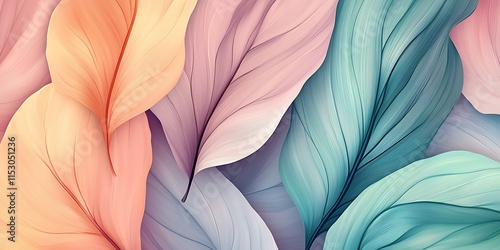 Wallpaper Mural Pastel-colored leaves overlapping, creating an abstract floral pattern. Torontodigital.ca