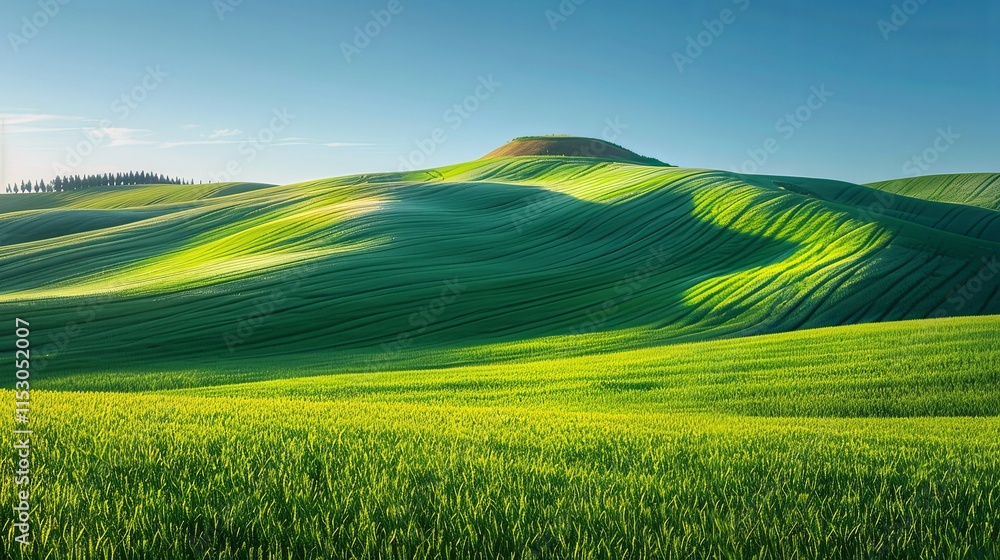 Obraz premium Rolling Green Hills of Tuscany, Sunlit Fields and Undulating Landscape