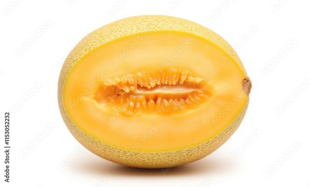 Fresh yellow melon halved on white background Fresh yellow melon halved on white background