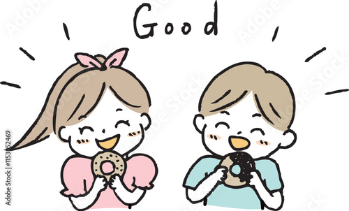 仲良くドーナツを食べる子どもたち
