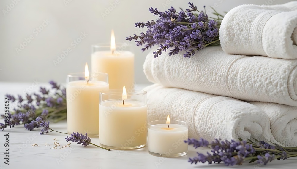 Scented Candles and Lavender with Soft Towels Scented Candles and Lavender with Soft Towels