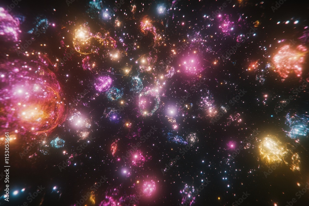 Fototapeta premium Vibrant nebula with colorful cosmic dust and stars.