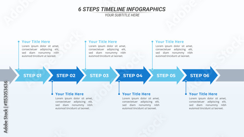 6 Steps Timeline Infographic with Editable Text on a 16:9 Layout for Business Presentation, Poster, Banner and Booklet.