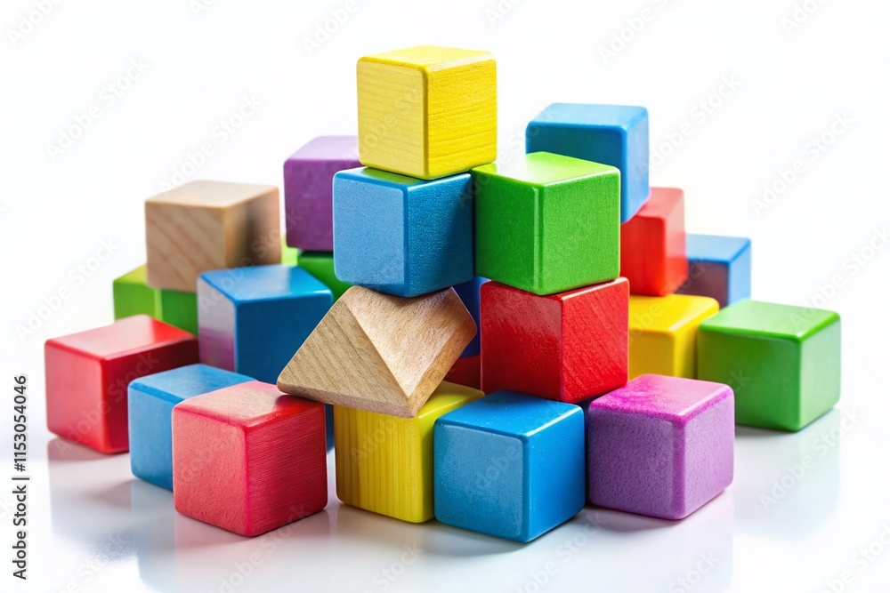 Colorful Wooden Building Blocks Isolated on White Background - Clipping Path Included Colorful Wooden Building Blocks Isolated on White Background - Clipping Path Included