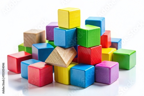 Colorful Wooden Building Blocks Isolated on White Background - Clipping Path Included