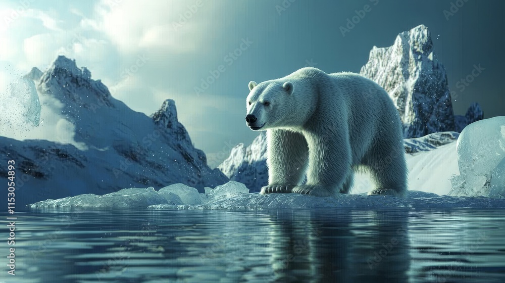 Polar Bear on Arctic Ice, Majestic Winter Landscape Polar Bear on Arctic Ice, Majestic Winter Landscape