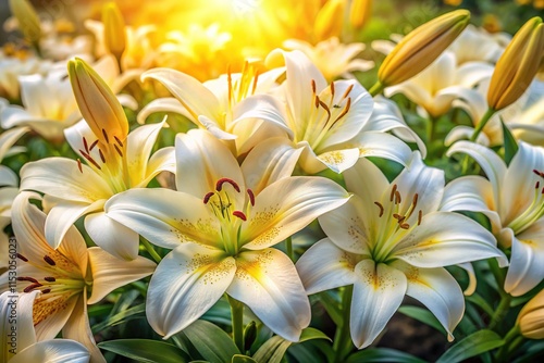 Aerial View of Blooming Lilies in a Garden