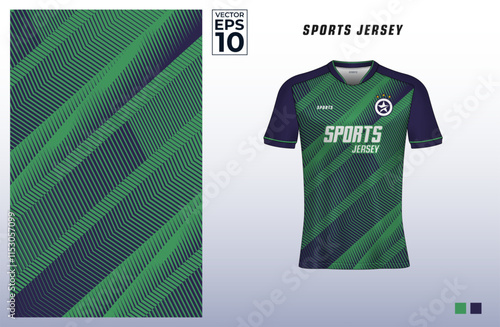 T-shirt sport jersey design template with gradient geometric line stripes background. Sport uniform in front view. Shirt mock up for sport club. Vector Illustration