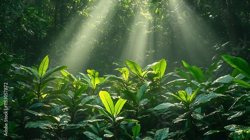 Lush Green Forest Sunlight Rays Nature photo