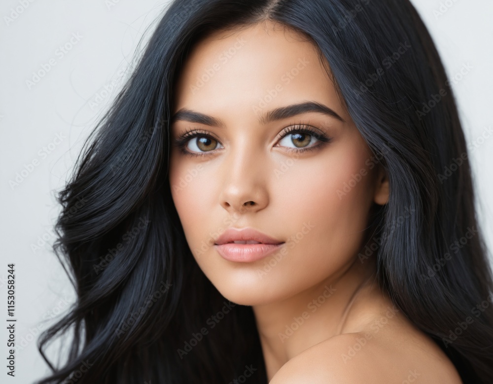 Portrait of a beautiful young woman with clean, fresh skin and long, thick black hair. ai generator Portrait of a beautiful young woman with clean, fresh skin and long, thick black hair. ai generator