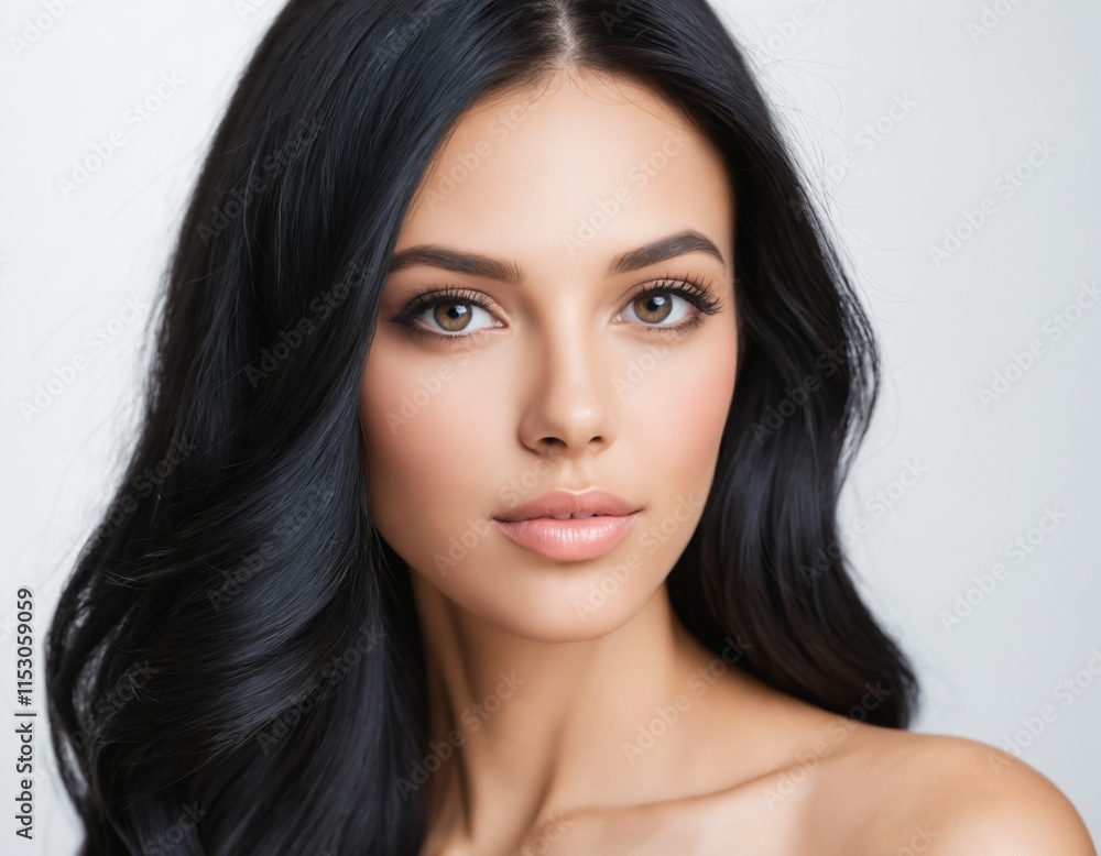 Portrait of a beautiful young woman with clean, fresh skin and long, thick black hair. ai generator Portrait of a beautiful young woman with clean, fresh skin and long, thick black hair. ai generator