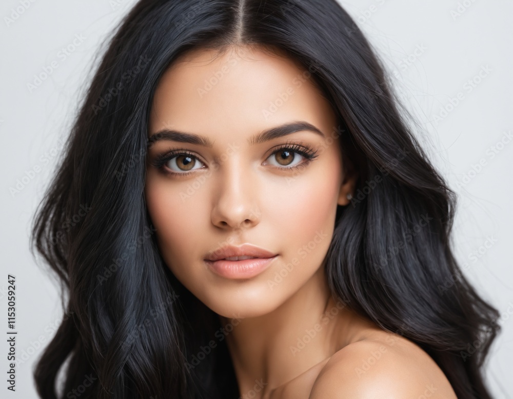 Portrait of a beautiful young woman with clean, fresh skin and long, thick black hair. ai generator Portrait of a beautiful young woman with clean, fresh skin and long, thick black hair. ai generator