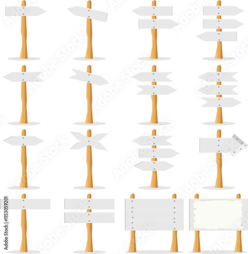 Wooden signs, set of wooden signs with shadow isolated on white background. Vector, designer illustration.