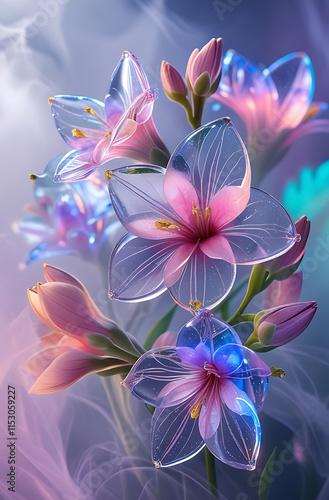 A beautiful spectrum of Alstroemerias flowers with delicate, translucent petals illuminated by soft light. Created with generative AI