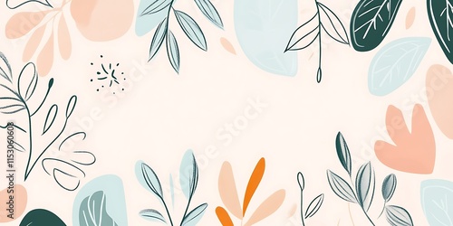 Abstract floral illustration with pastel colors and line art leaves, perfect for banners, cards, or backgrounds.