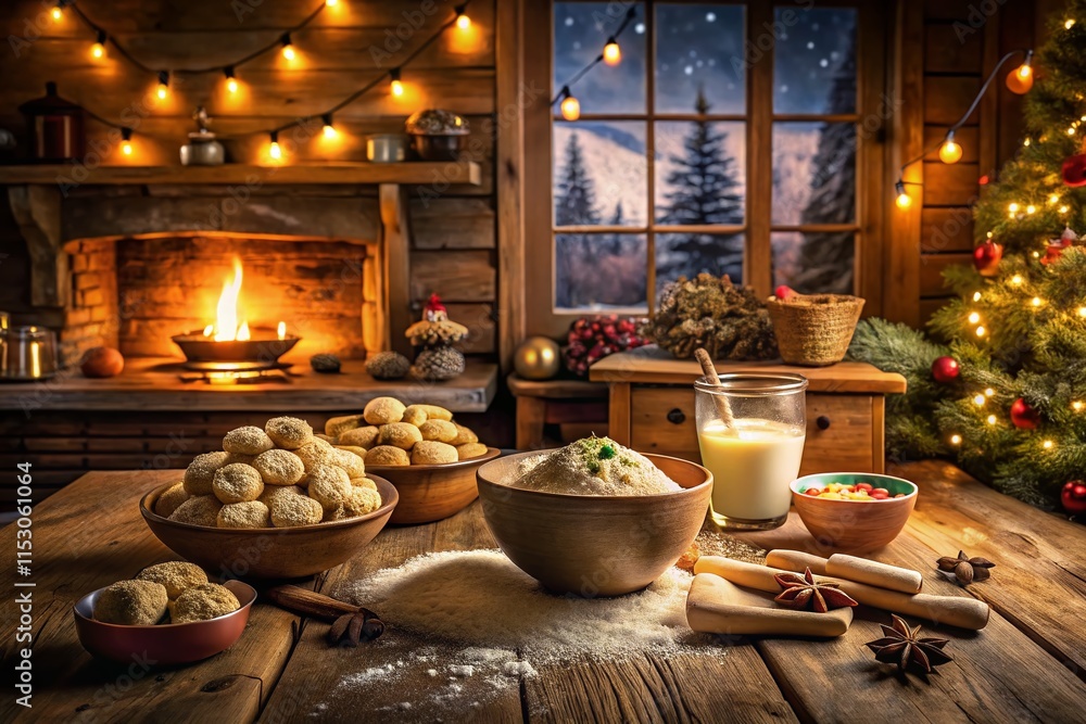 Cozy Winter Baking: Warm Kitchen, Cookies, Dough & Marshmallows Night Photography Cozy Winter Baking: Warm Kitchen, Cookies, Dough & Marshmallows Night Photography