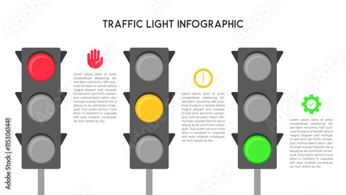 Traffic Light Infographic Set with Red, Yellow, and Green Signals