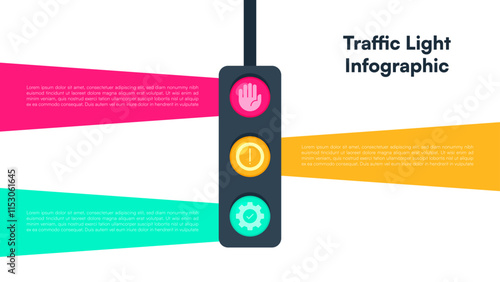 Traffic Light Infographic with Light Beam Color Bars Vector Illustration