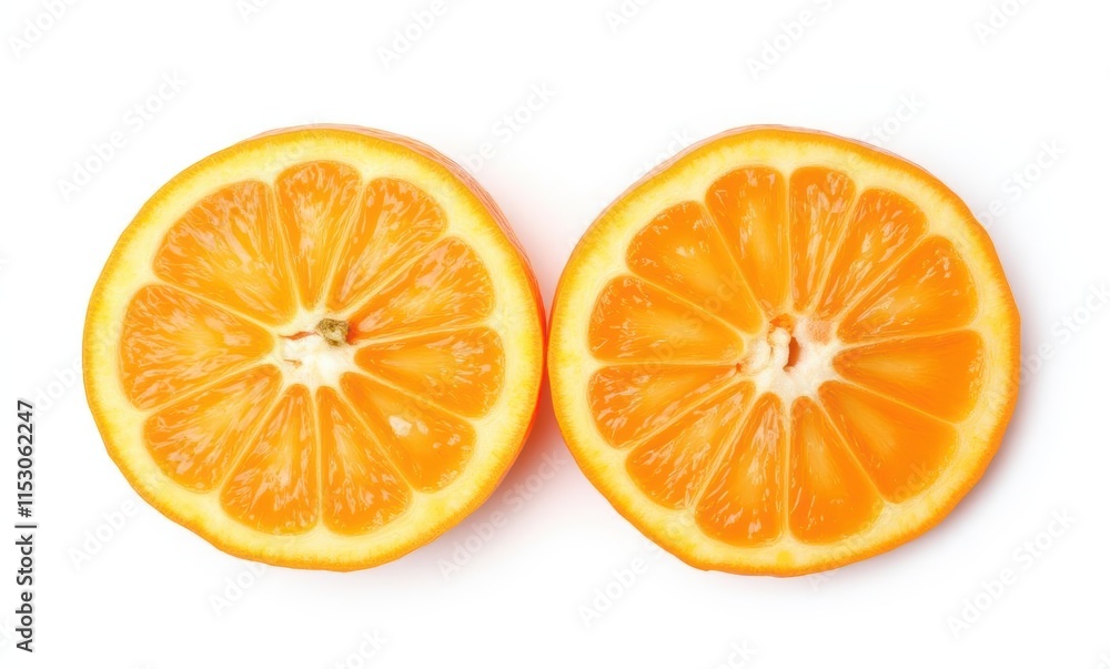 Freshly sliced orange halves Freshly sliced orange halves