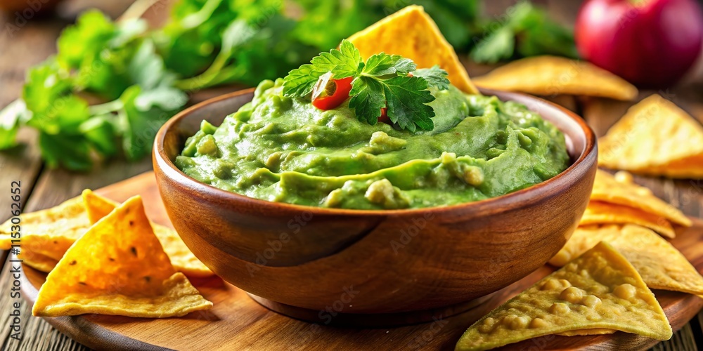 Creamy Guacamole with Crispy Tortilla Chips - Close-up High-Resolution Stock Photo Creamy Guacamole with Crispy Tortilla Chips - Close-up High-Resolution Stock Photo