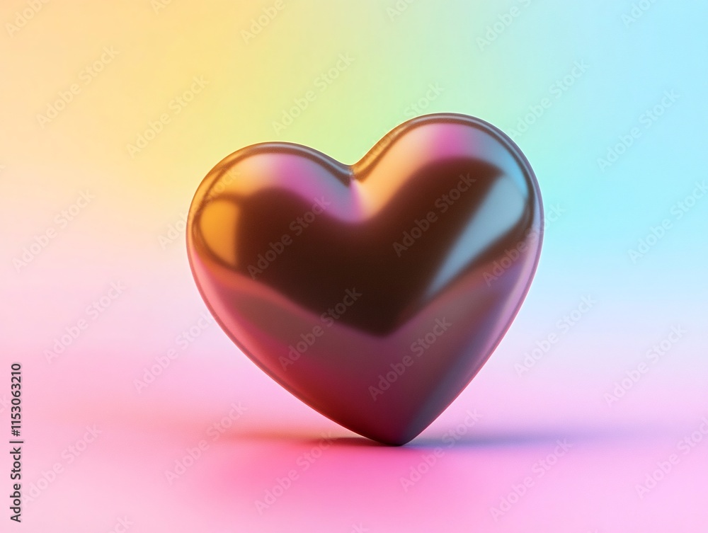 Plump Milk Chocolate Heart Floating in Dreamy Pastel Rainbow Void Plump Milk Chocolate Heart Floating in Dreamy Pastel Rainbow Void