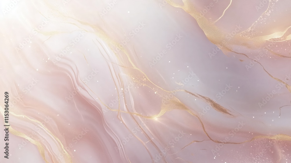 Fototapeta premium A delicate marble design in soft blush and gold tones, featuring fluid swirls and sparkling accents, creating a dreamy and luxurious aesthetic for artistic and elegant projects